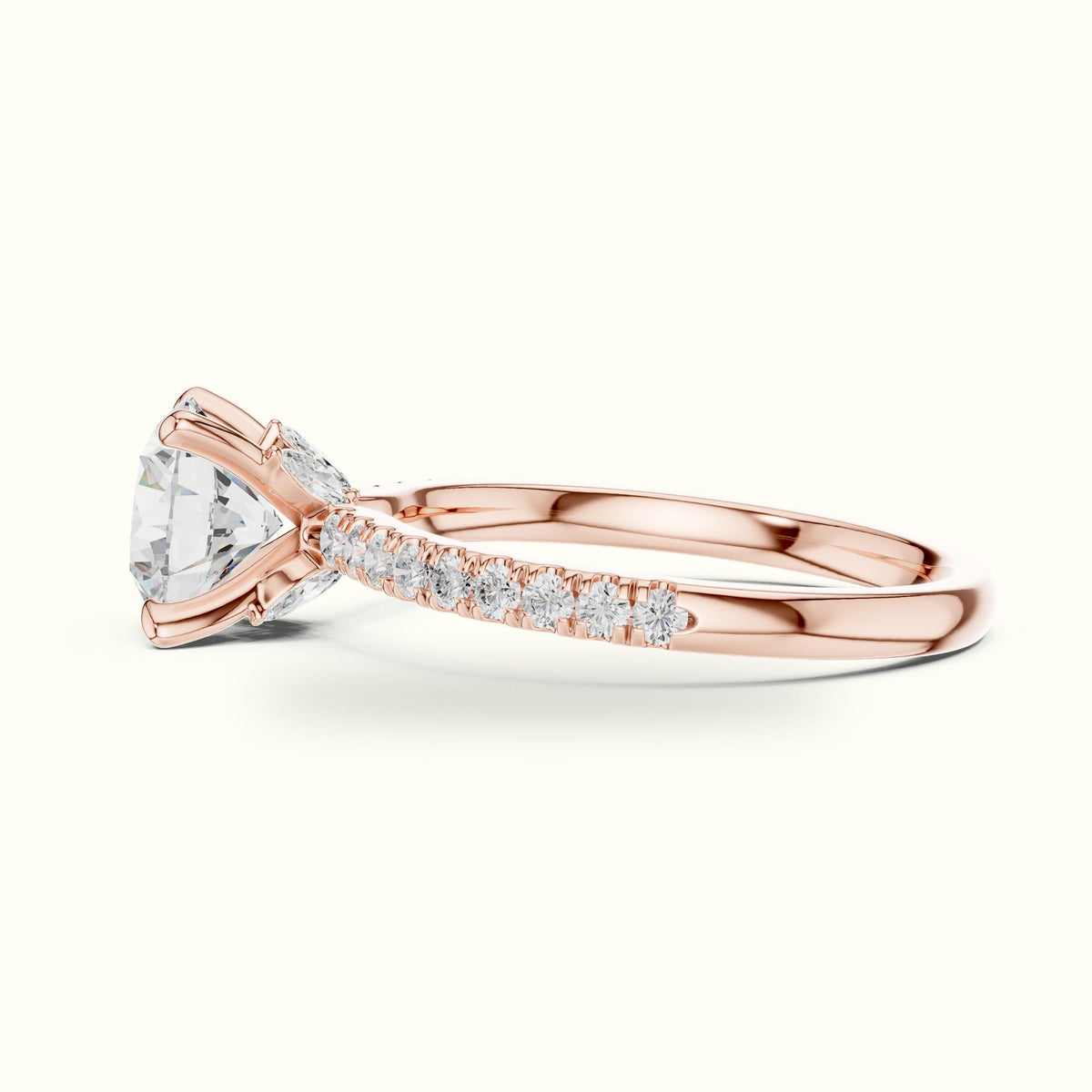 Round Cross-Over Hidden Halo Pavé Engagement Ring — Rose gold, view 3 | Crystal N Cuts