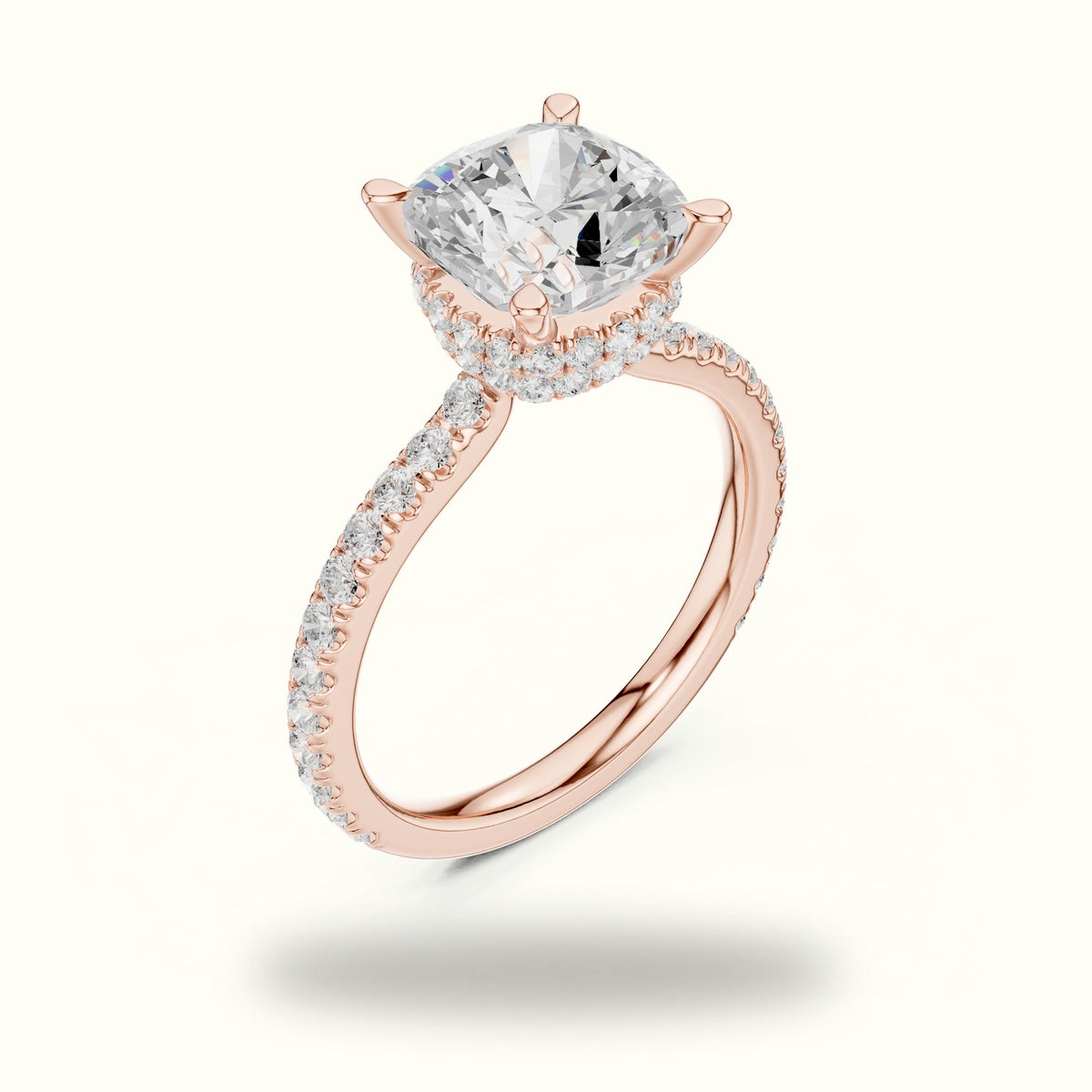 Cushion Double Hidden Halo Ring - DDLR-1017 — Rose gold, view 2 | Crystal N Cuts