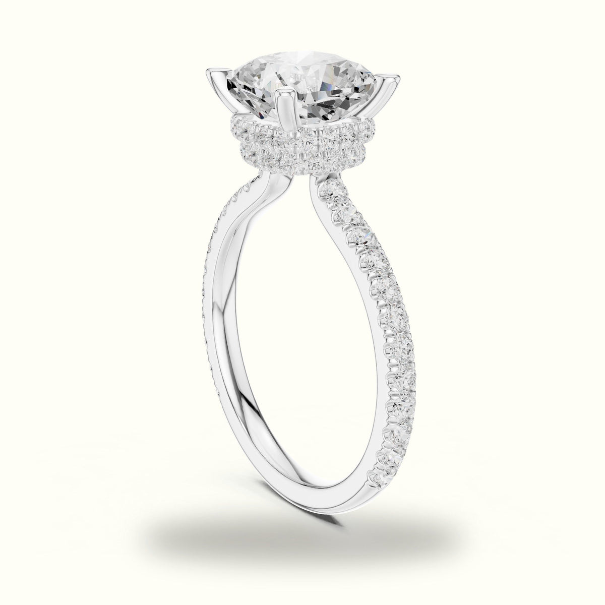 Cushion Double Hidden Halo Ring - DDLR-1017 — White gold, view 1 | Crystal N Cuts