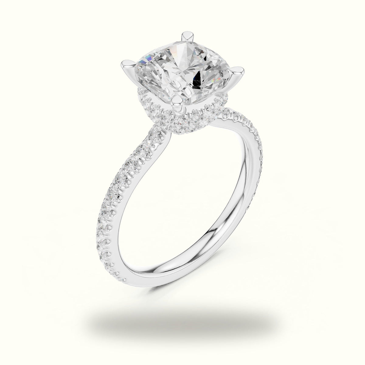 Cushion Double Hidden Halo Ring - DDLR-1017 — White gold, view 2 | Crystal N Cuts