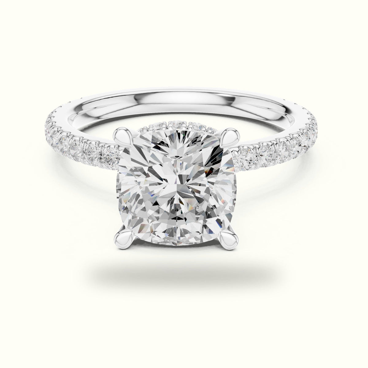 Cushion Double Hidden Halo Ring - DDLR-1017 — White gold, front view | Crystal N Cuts