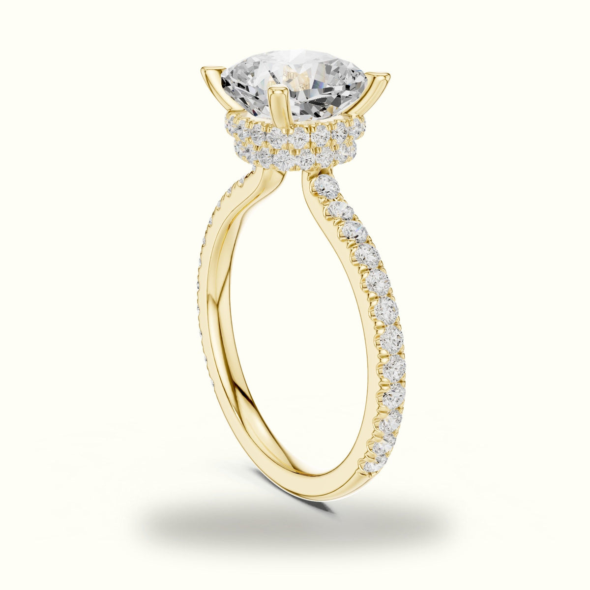 Cushion Double Hidden Halo Ring - DDLR-1017 — Yellow gold, view 1 | Crystal N Cuts