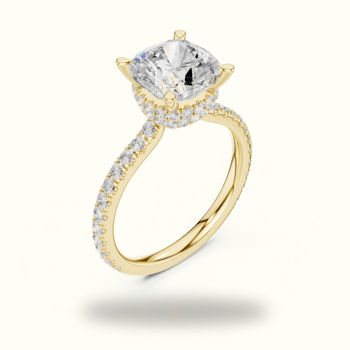 Cushion Double Hidden Halo Ring - DDLR-1017 — Yellow gold, view 2 | Crystal N Cuts