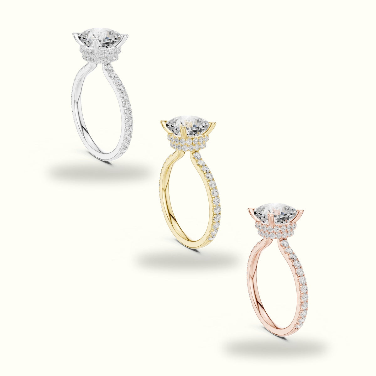Cushion Double Hidden Halo Ring - DDLR-1017 — Rose gold, in yellow, white and rose gold | Crystal N Cuts