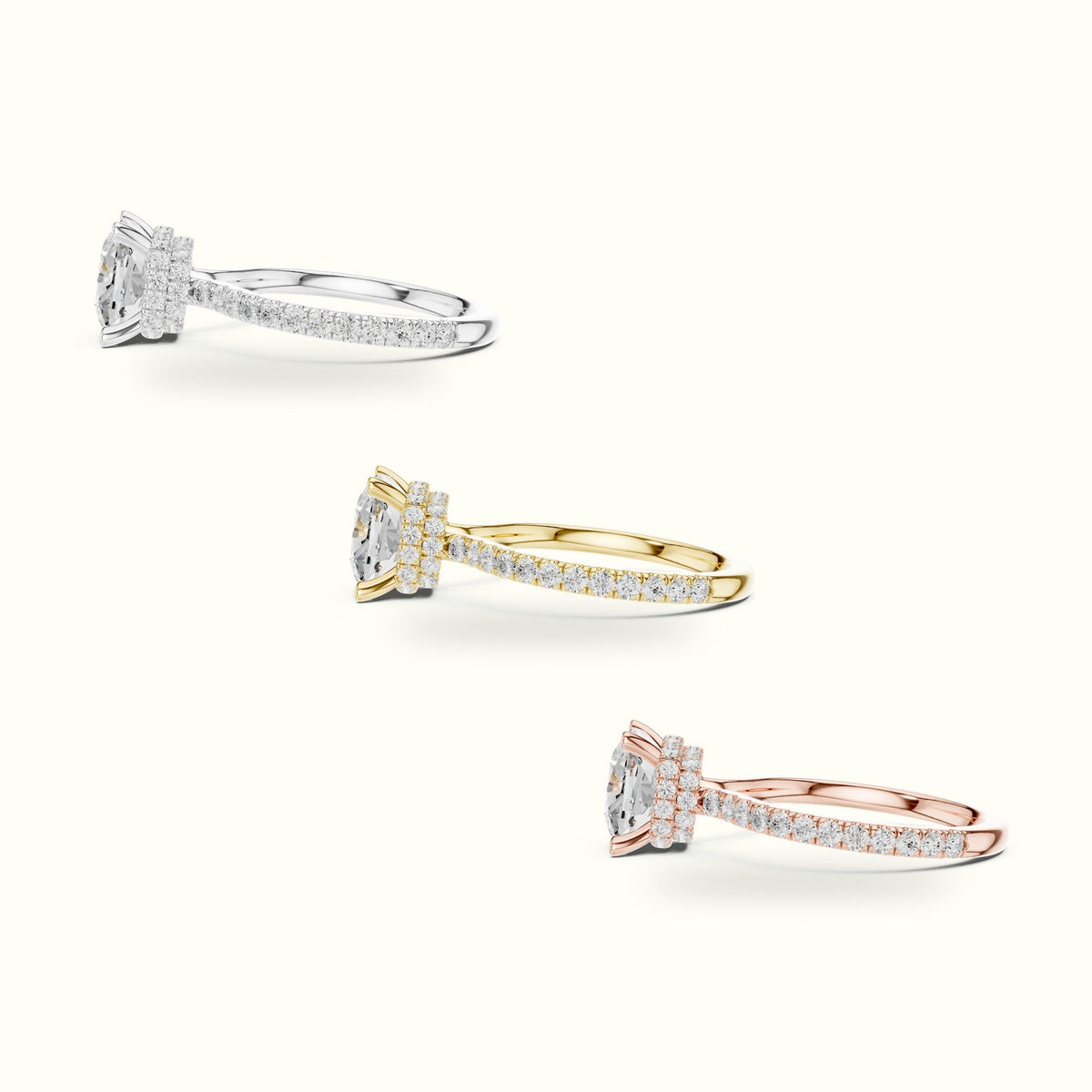 Cushion Double Hidden Halo Ring - DDLR-1017 — White gold, in yellow, white and rose gold | Crystal N Cuts