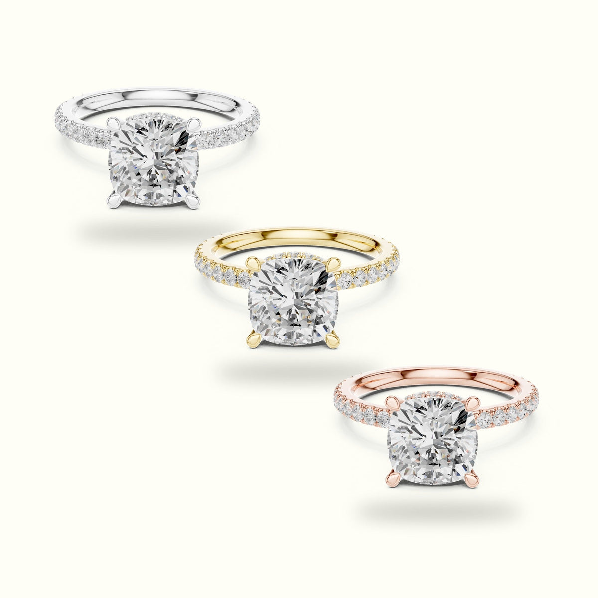 Cushion Double Hidden Halo Ring - DDLR-1017 — White gold, front view | Crystal N Cuts