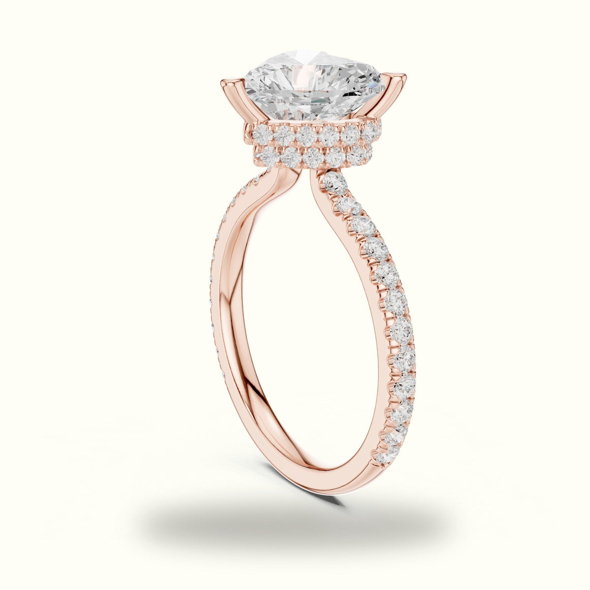 Heart Double Hidden Halo Pavé Engagement Ring - DDLR-1018 — Rose gold, view 1 | Crystal N Cuts