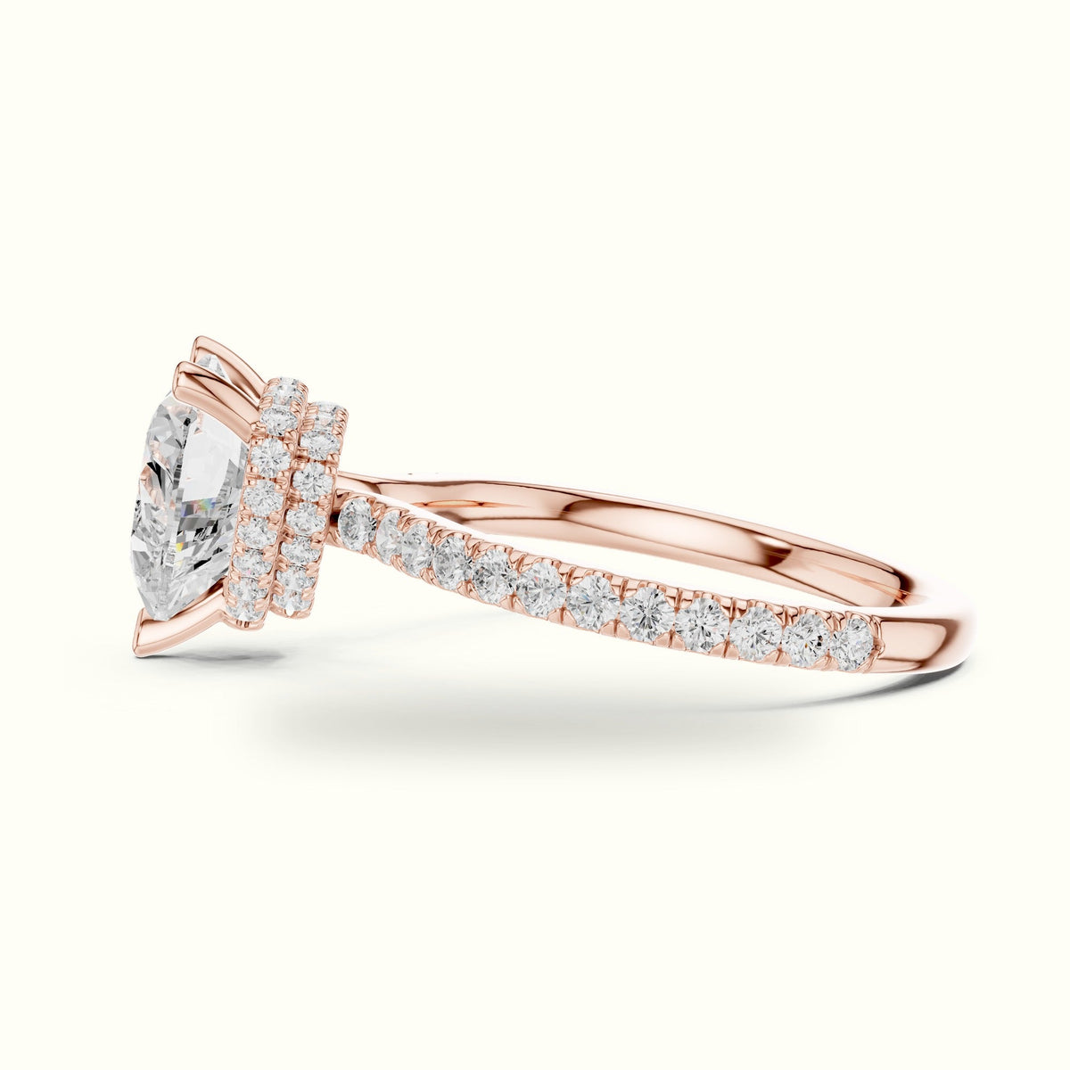 Heart Double Hidden Halo Pavé Engagement Ring - DDLR-1018 — Rose gold, view 3 | Crystal N Cuts