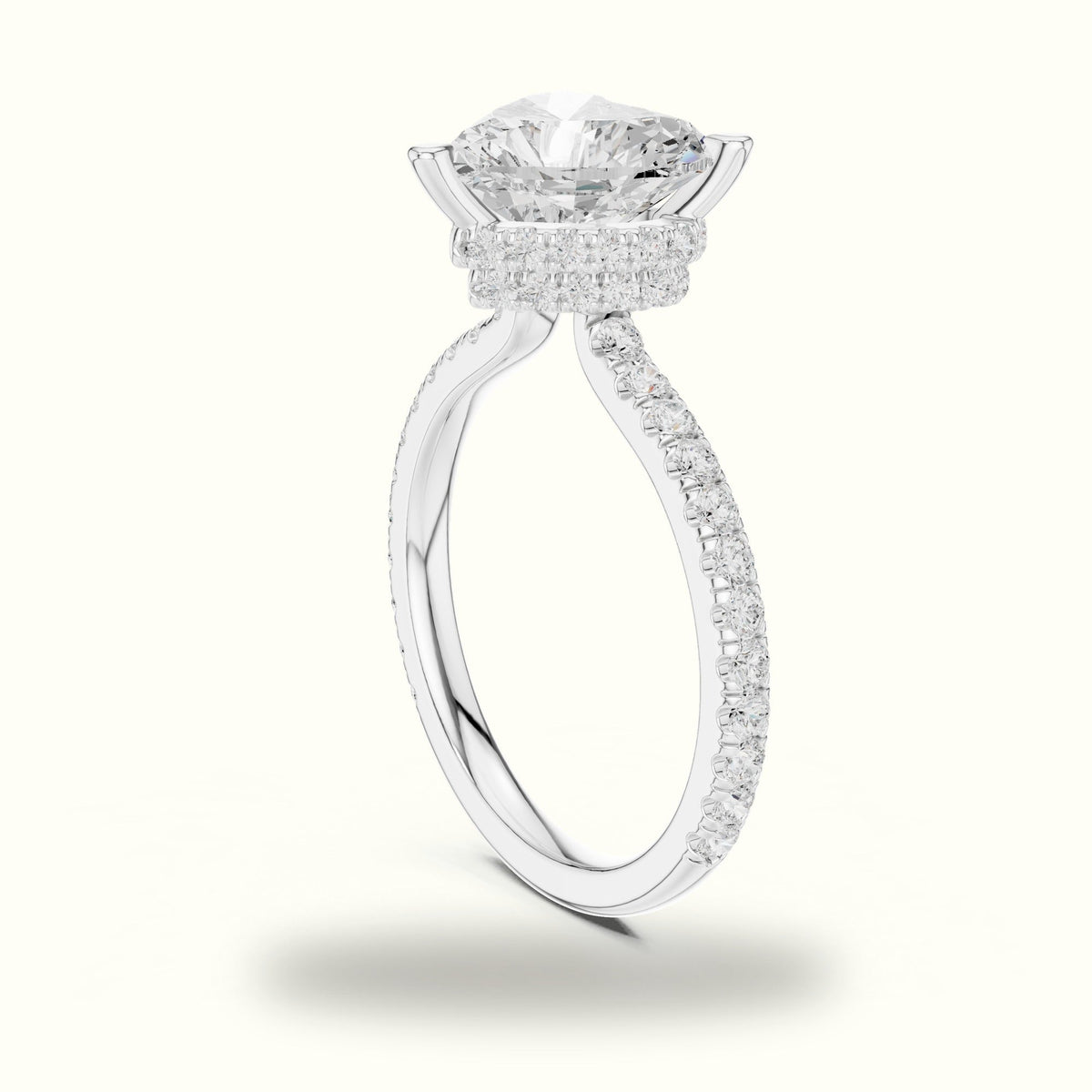 Heart Double Hidden Halo Pavé Engagement Ring - DDLR-1018 — White gold, view 1 | Crystal N Cuts