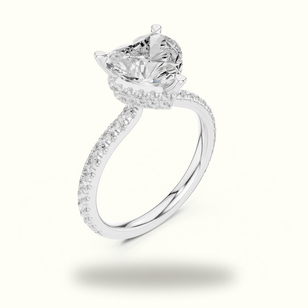 Heart Double Hidden Halo Pavé Engagement Ring - DDLR-1018 — White gold, view 2 | Crystal N Cuts