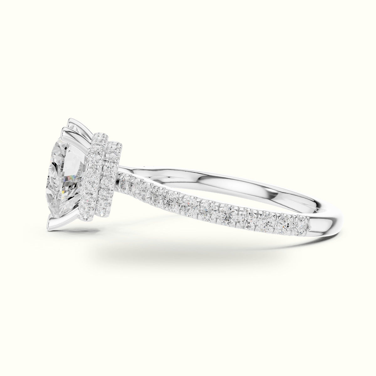 Heart Double Hidden Halo Pavé Engagement Ring - DDLR-1018 — White gold, view 3 | Crystal N Cuts