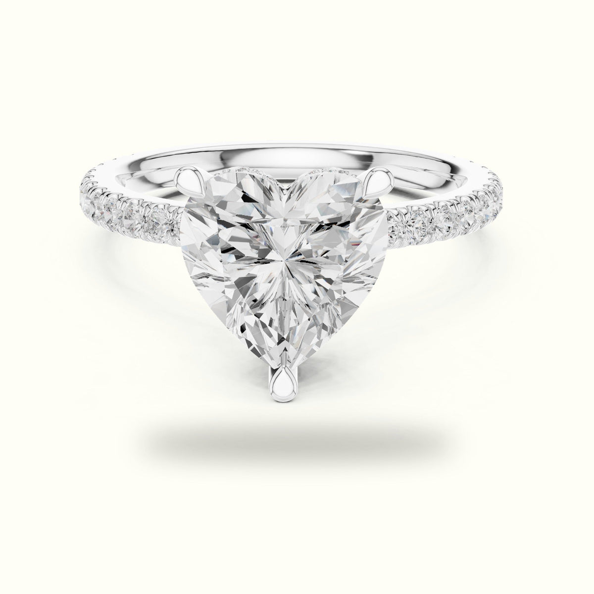 Heart Double Hidden Halo Pavé Engagement Ring - DDLR-1018 — White gold, front view | Crystal N Cuts