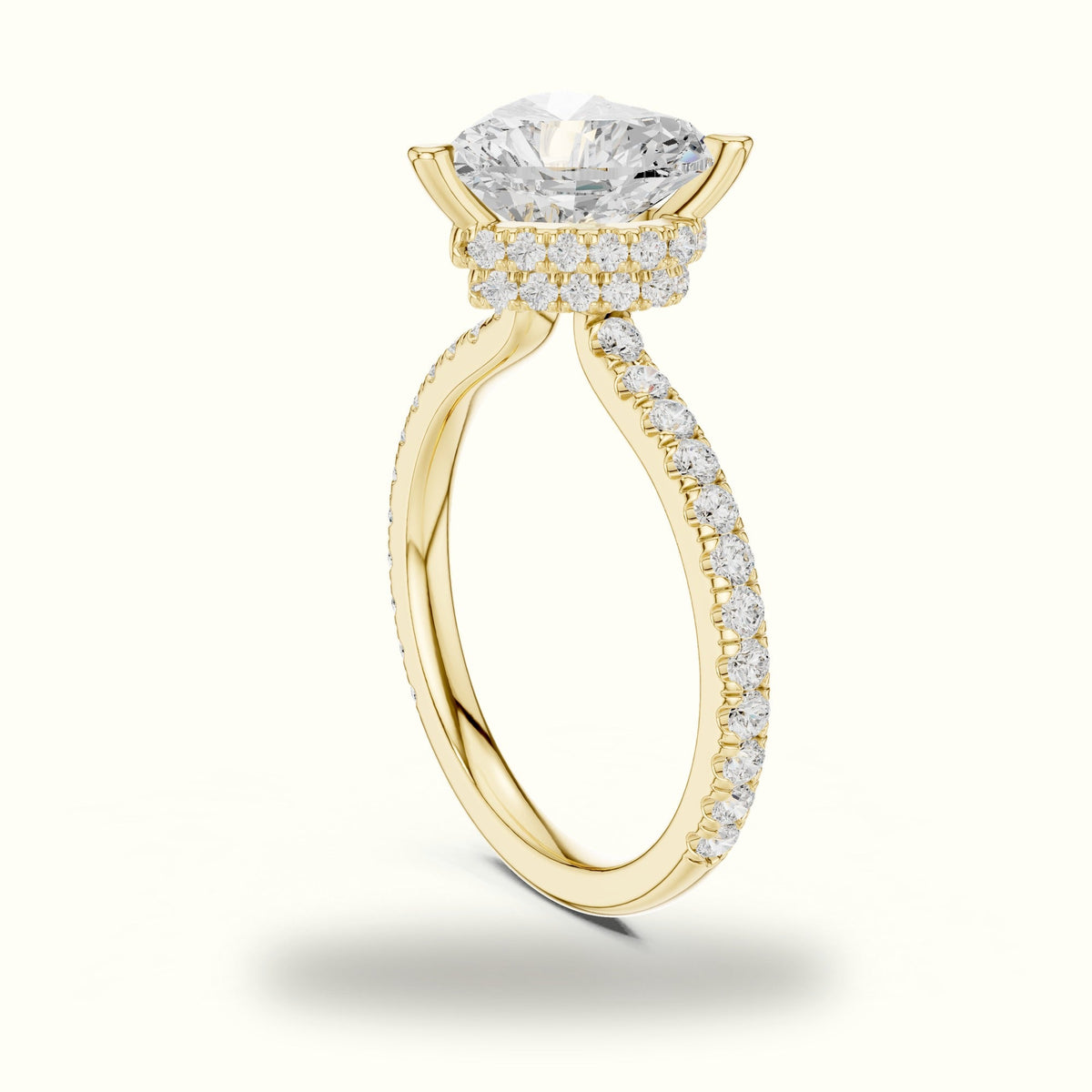 Heart Double Hidden Halo Pavé Engagement Ring - DDLR-1018 — Yellow gold, view 1 | Crystal N Cuts