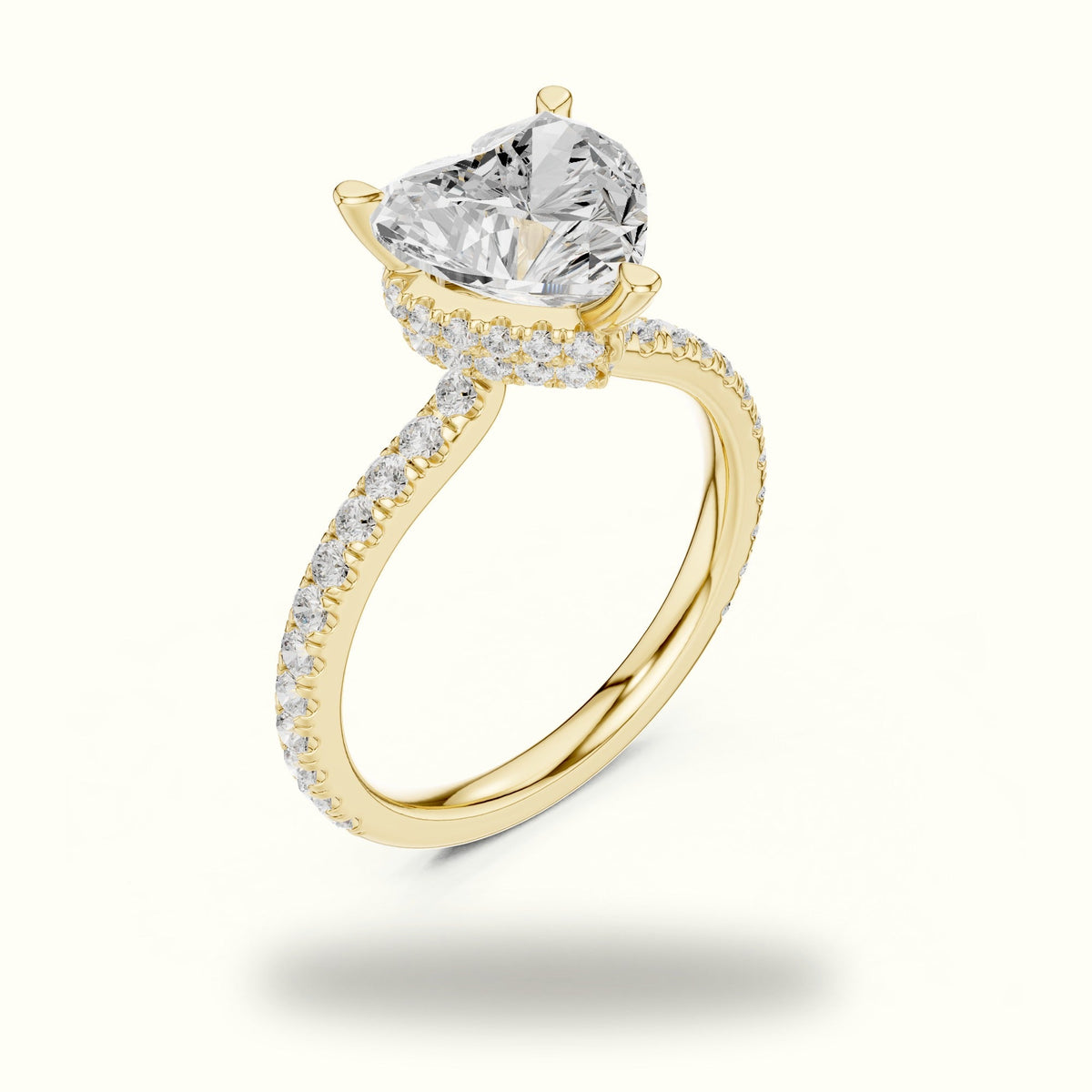 Heart Double Hidden Halo Pavé Engagement Ring - DDLR-1018 — Yellow gold, view 2 | Crystal N Cuts