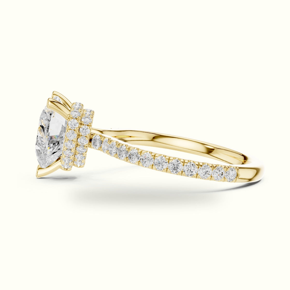 Heart Double Hidden Halo Pavé Engagement Ring - DDLR-1018 — Yellow gold, view 3 | Crystal N Cuts