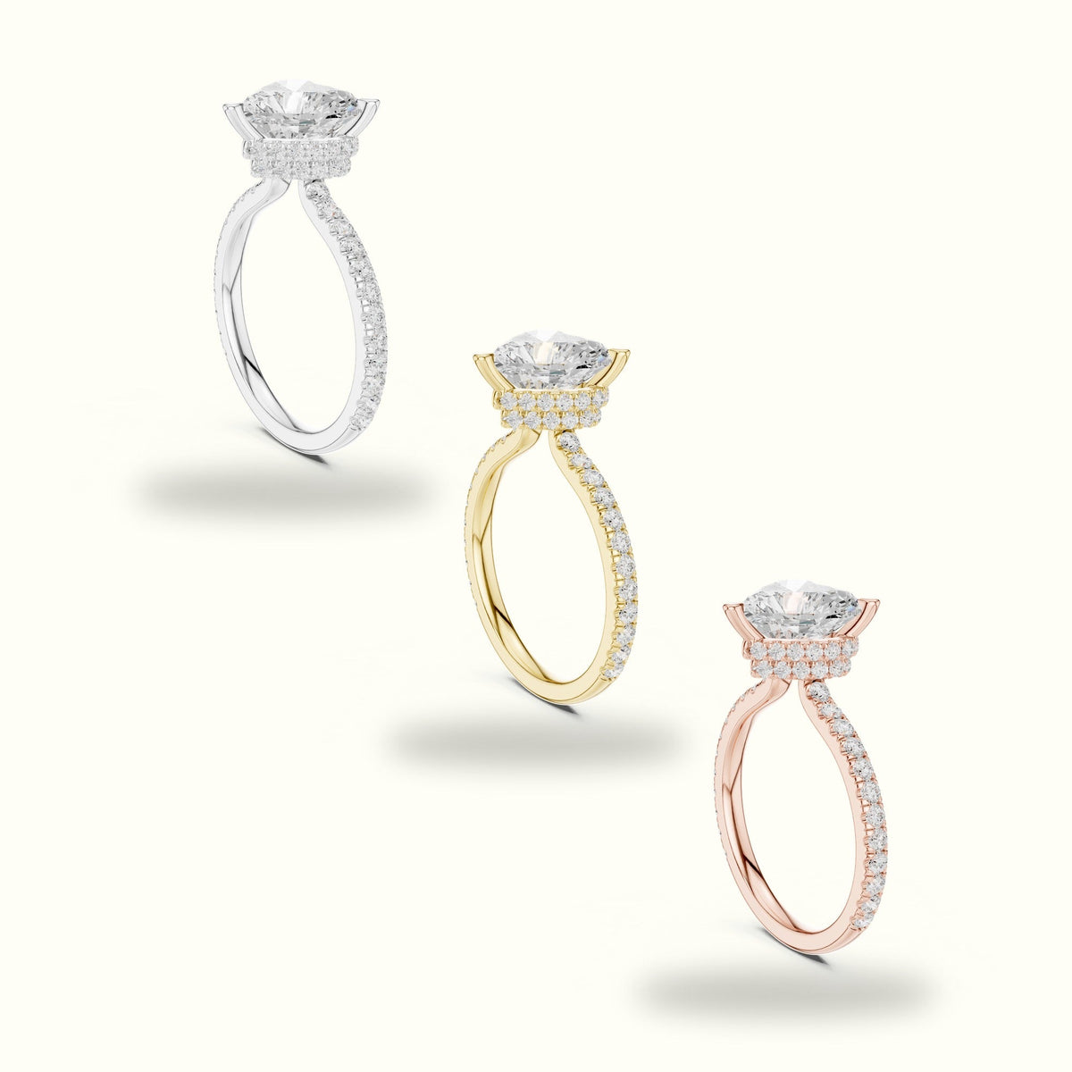 Heart Double Hidden Halo Pavé Engagement Ring - DDLR-1018 — White gold, in yellow, white and rose gold | Crystal N Cuts