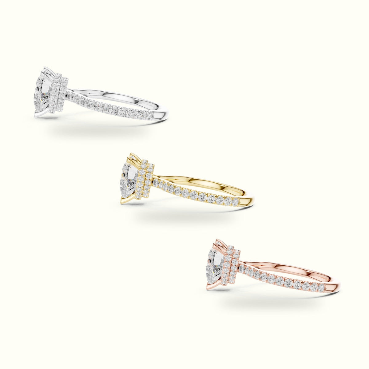 Heart Double Hidden Halo Pavé Engagement Ring - DDLR-1018 — White gold, in yellow, white and rose gold | Crystal N Cuts