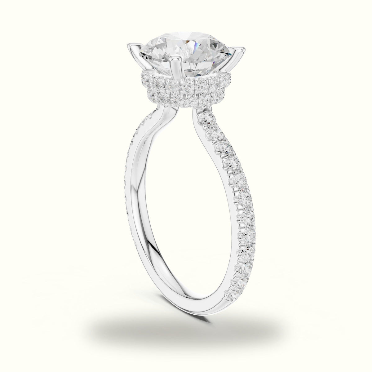 Round Double Hidden Halo Pavé Engagement Ring — White gold, view 1 | Crystal N Cuts