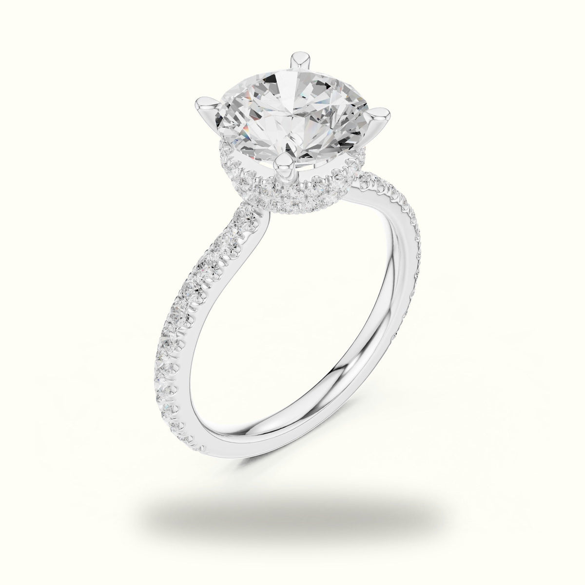 Round Double Hidden Halo Pavé Engagement Ring — White gold, view 2 | Crystal N Cuts