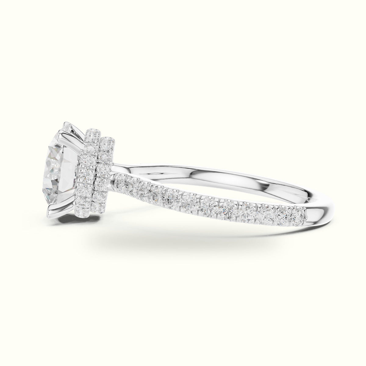 Round Double Hidden Halo Pavé Engagement Ring — White gold, view 3 | Crystal N Cuts