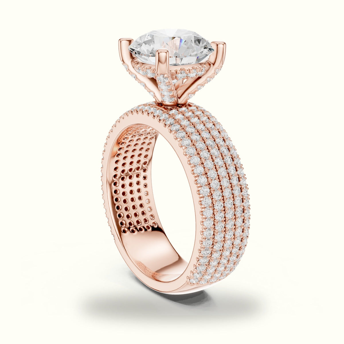 Round Wide Band Pavé Engagement Ring — Rose gold, view 1 | Crystal N Cuts