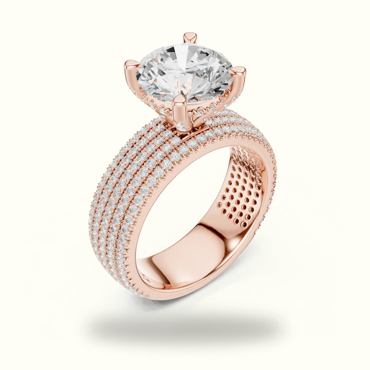 Round Wide Band Pavé Engagement Ring — Rose gold, view 2 | Crystal N Cuts