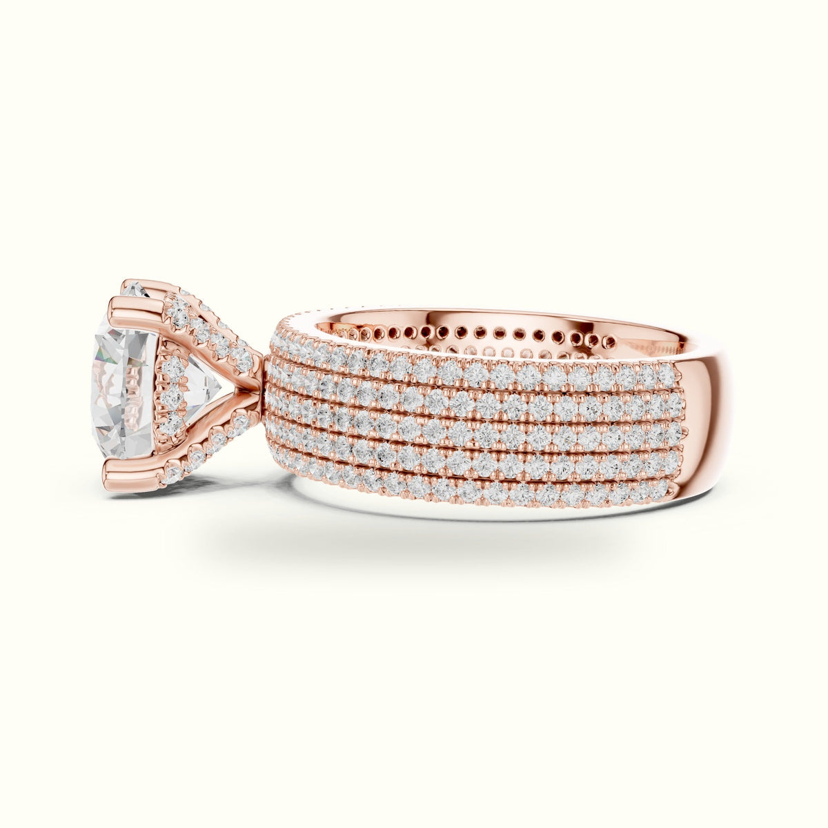 Round Wide Band Pavé Engagement Ring — Rose gold, view 3 | Crystal N Cuts