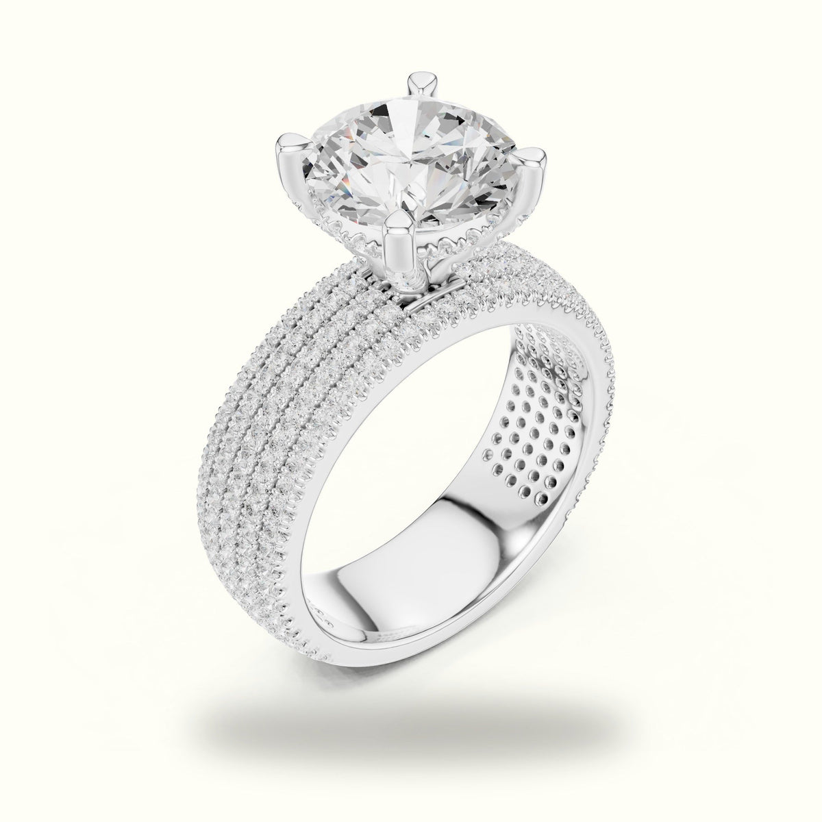 Round Wide Band Pavé Engagement Ring — White gold, view 2 | Crystal N Cuts