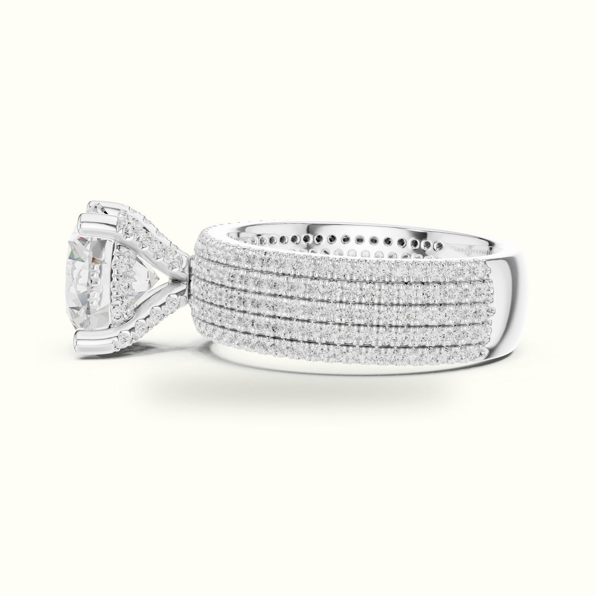 Round Wide Band Pavé Engagement Ring — White gold, view 3 | Crystal N Cuts