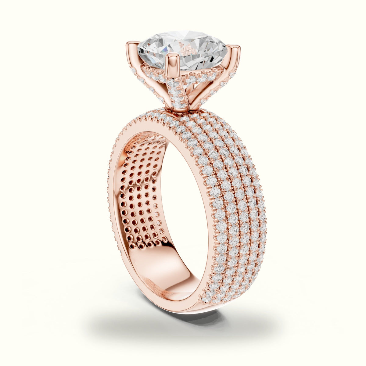 Cushion Wide Band Solitaire Engagement Ring — Rose gold, view 1 | Crystal N Cuts