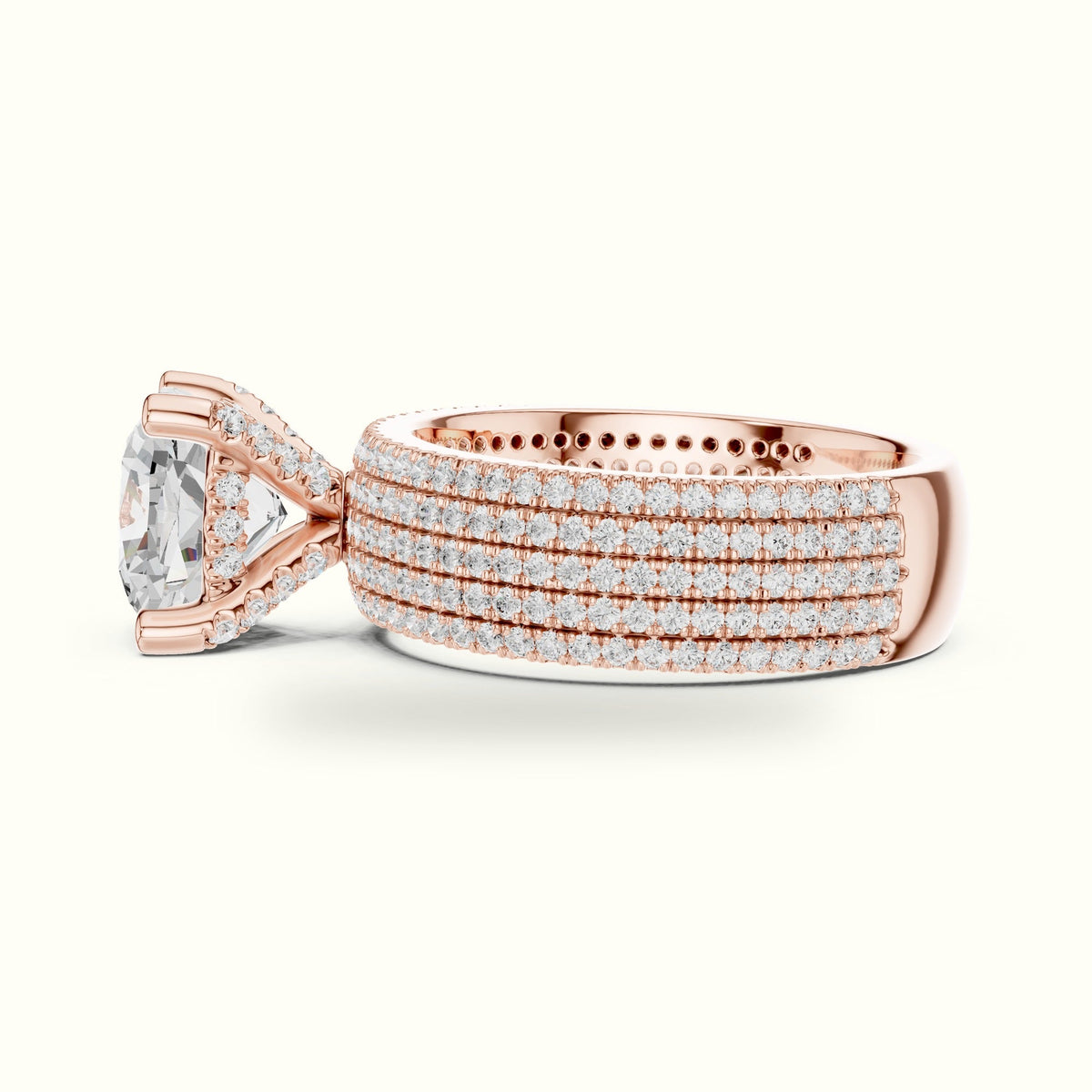 Cushion Wide Band Solitaire Engagement Ring — Rose gold, view 3 | Crystal N Cuts