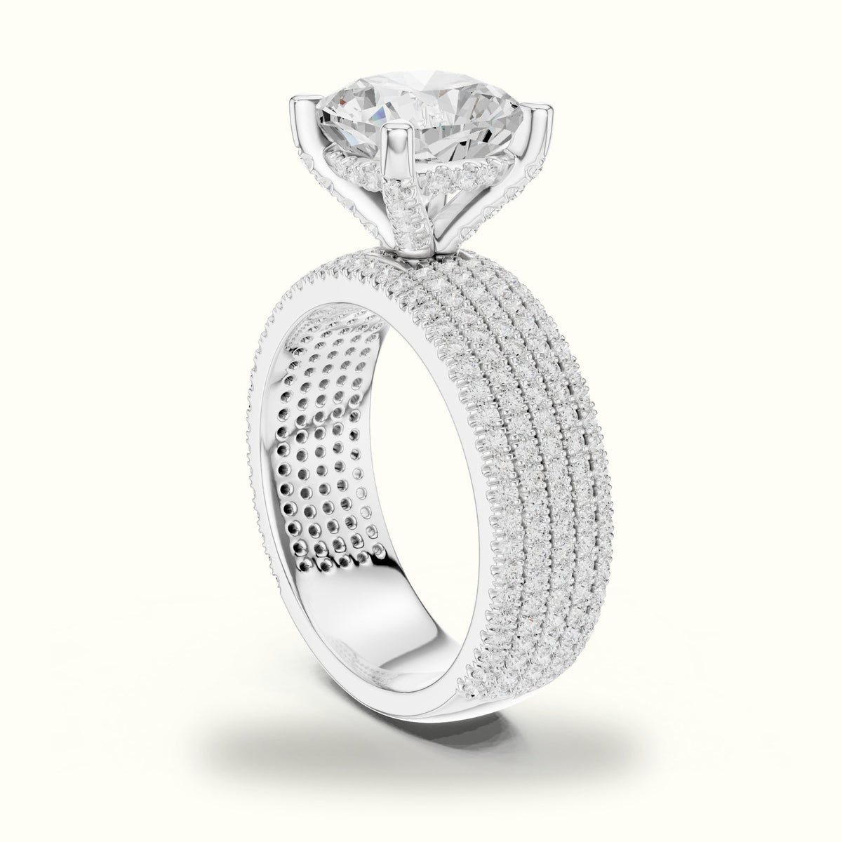 Cushion Wide Band Solitaire Engagement Ring — White gold, view 1 | Crystal N Cuts