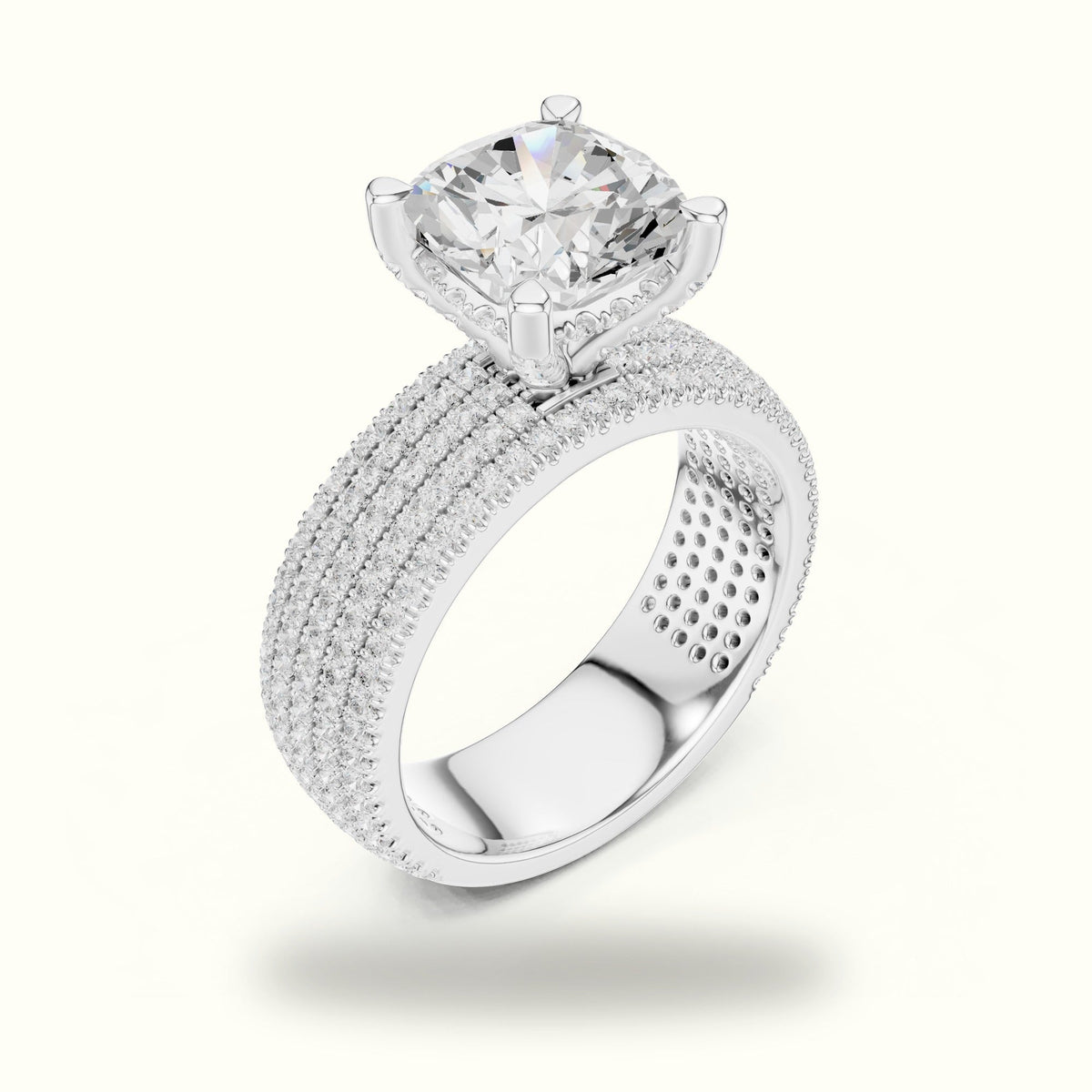 Cushion Wide Band Solitaire Engagement Ring — White gold, view 2 | Crystal N Cuts