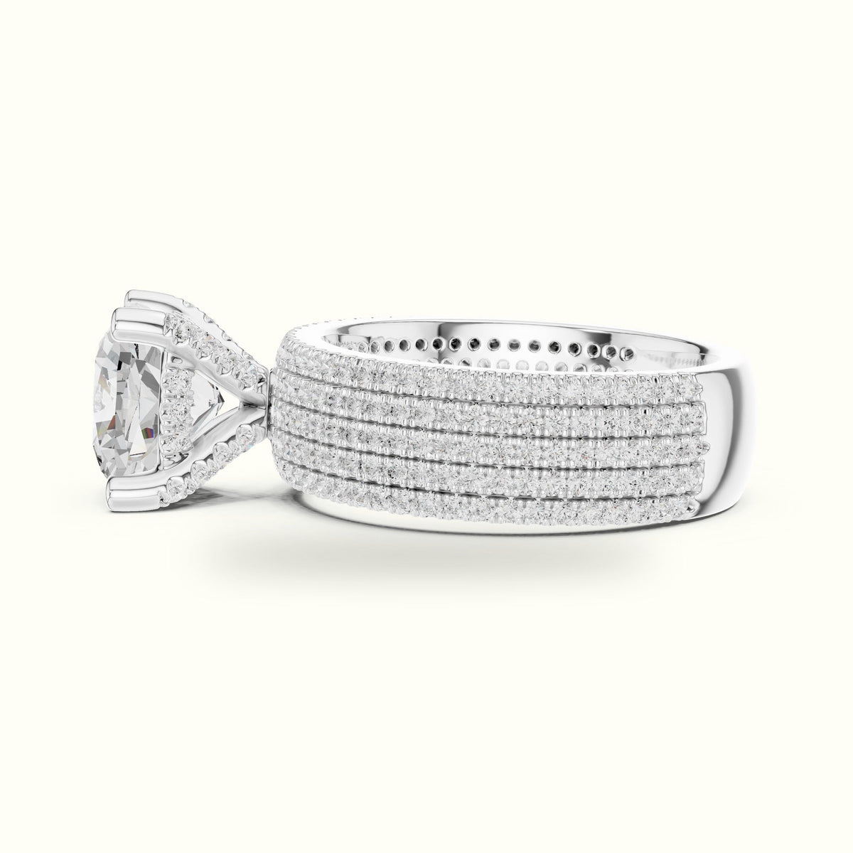 Cushion Wide Band Solitaire Engagement Ring — White gold, view 3 | Crystal N Cuts