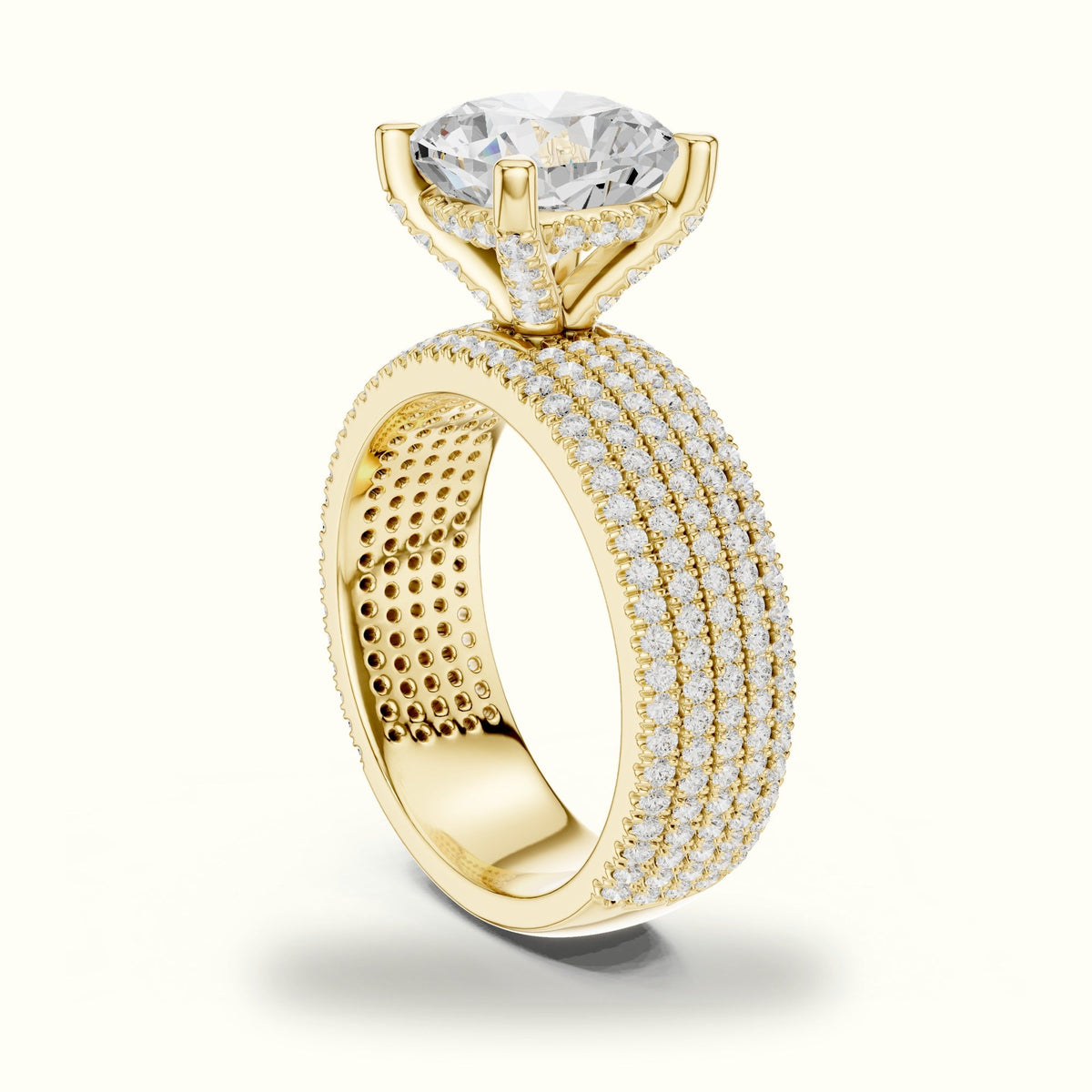 Cushion Wide Band Solitaire Engagement Ring — Yellow gold, view 1 | Crystal N Cuts