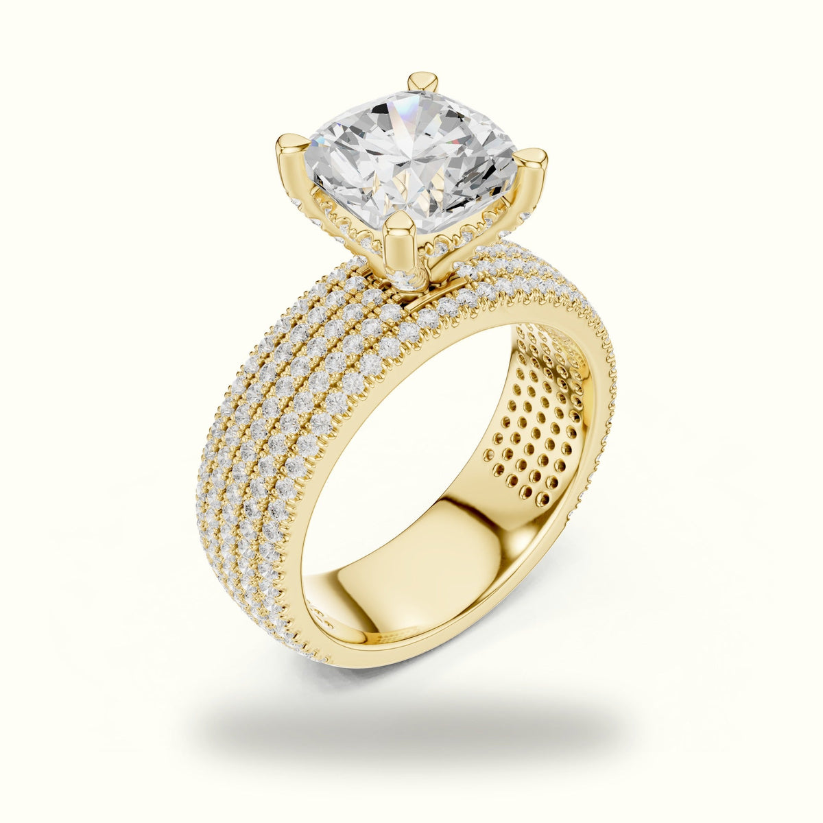 Cushion Wide Band Solitaire Engagement Ring — Yellow gold, view 2 | Crystal N Cuts