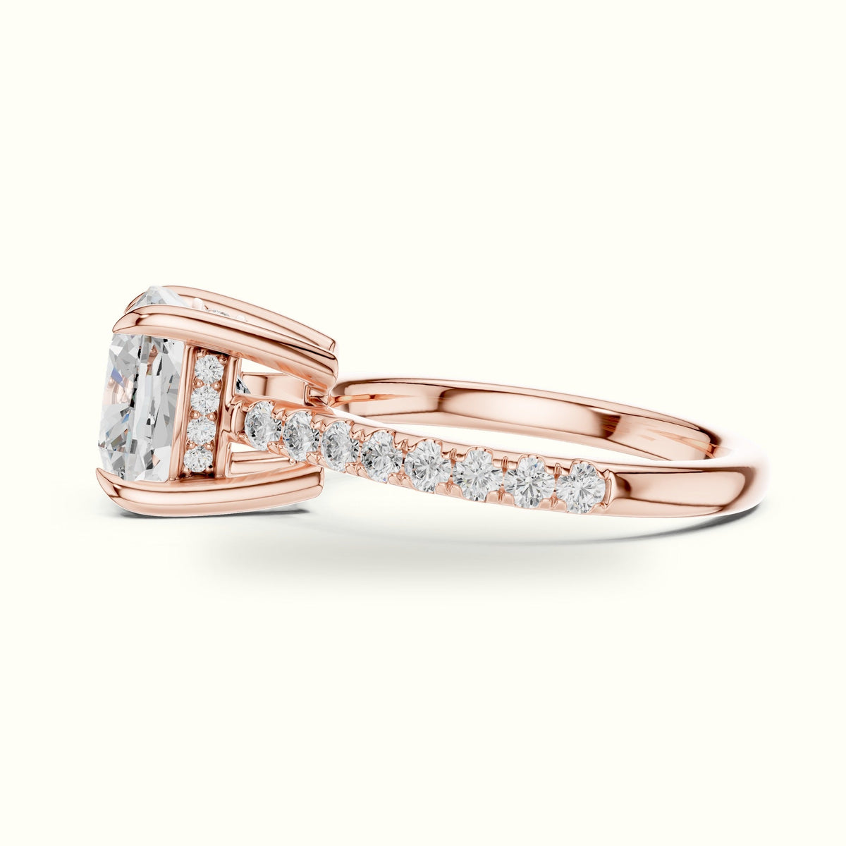 Cushion Hidden Halo Lab-Grown Diamond Ring — Rose gold, view 3 | Crystal N Cuts
