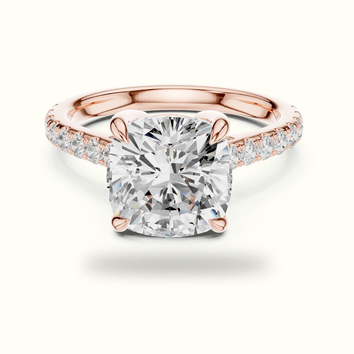 Cushion Hidden Halo Lab-Grown Diamond Ring — Rose gold, front view | Crystal N Cuts