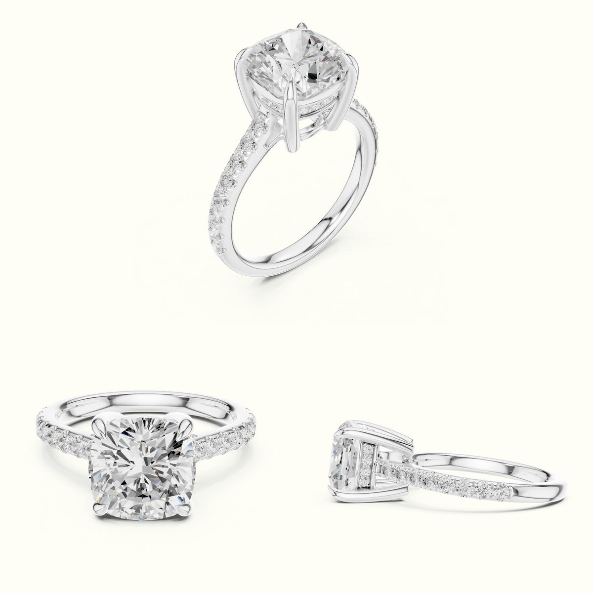 Cushion Hidden Halo Lab-Grown Diamond Ring — White gold, on the hand | Crystal N Cuts