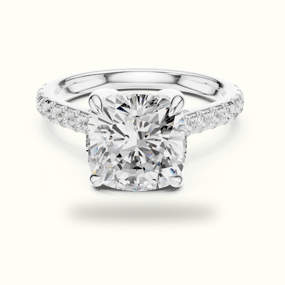 Cushion Hidden Halo Lab-Grown Diamond Ring — White gold, front view | Crystal N Cuts