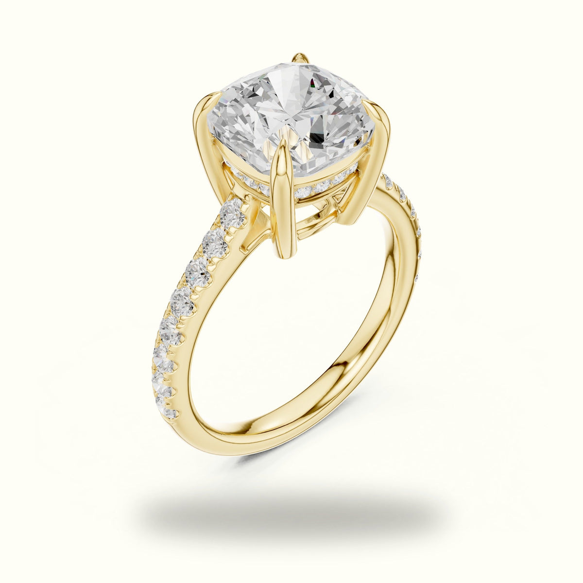 Cushion Hidden Halo Lab-Grown Diamond Ring — Yellow gold, view 2 | Crystal N Cuts