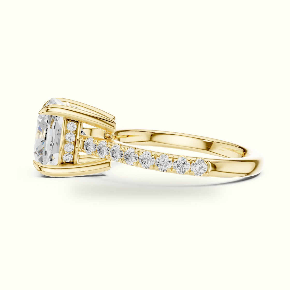 Cushion Hidden Halo Lab-Grown Diamond Ring — Yellow gold, view 3 | Crystal N Cuts