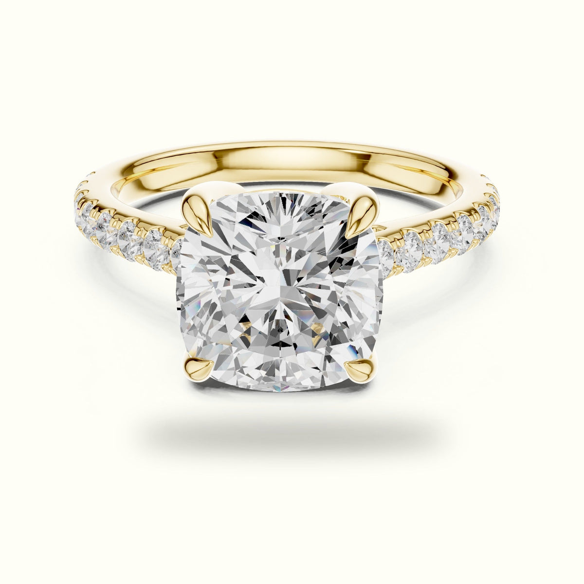 Cushion Hidden Halo Lab-Grown Diamond Ring — Yellow gold, front view | Crystal N Cuts