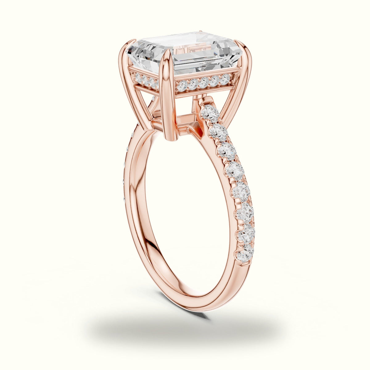 Emerald Cut Basket with Hidden Halo Lab-Grown Diamond Solitaire Ring — Rose gold, view 1 | Crystal N Cuts