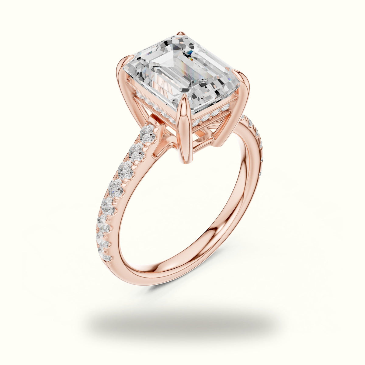 Emerald Cut Basket with Hidden Halo Lab-Grown Diamond Solitaire Ring — Rose gold, view 2 | Crystal N Cuts
