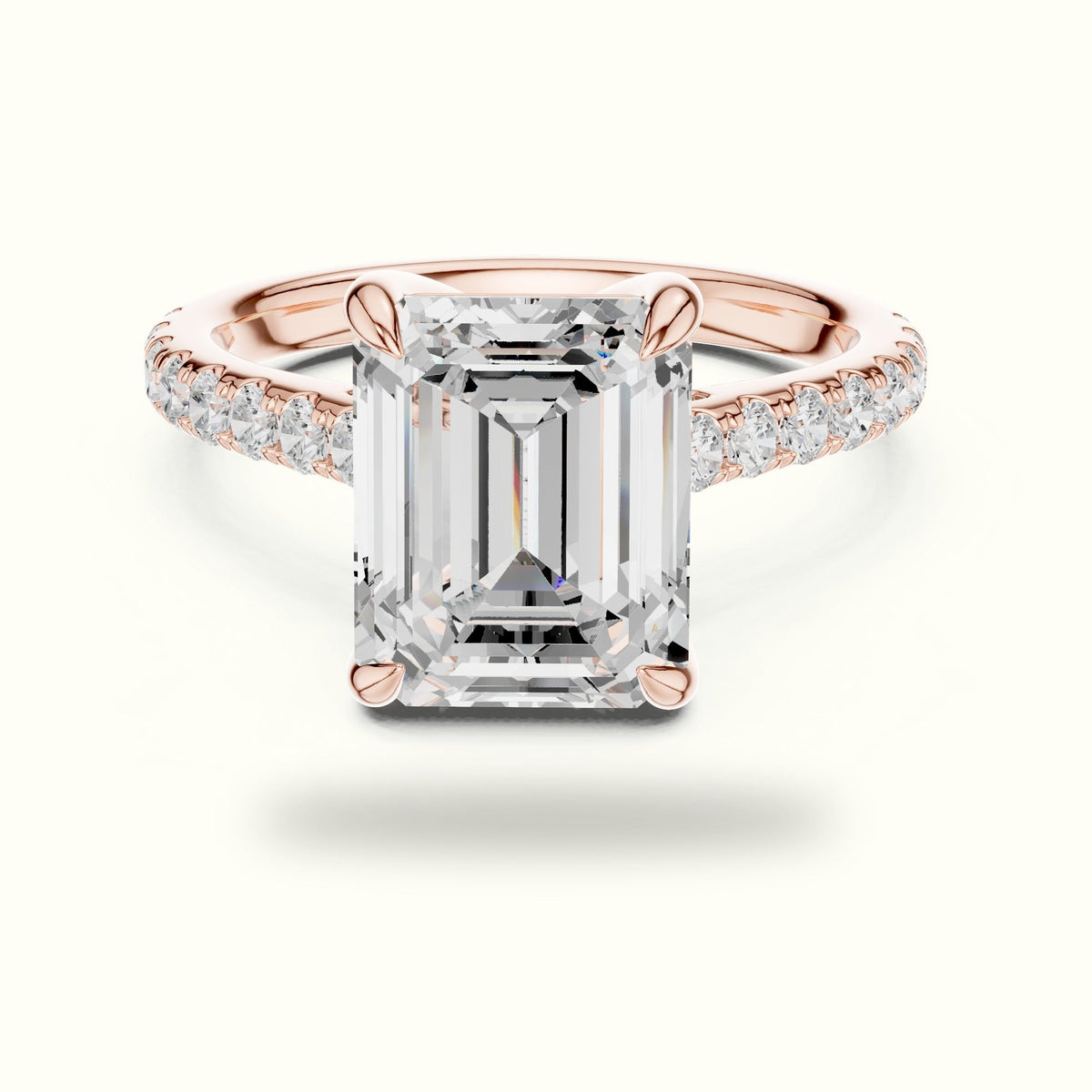 Emerald Cut Basket with Hidden Halo Lab-Grown Diamond Solitaire Ring — Rose gold, front view | Crystal N Cuts