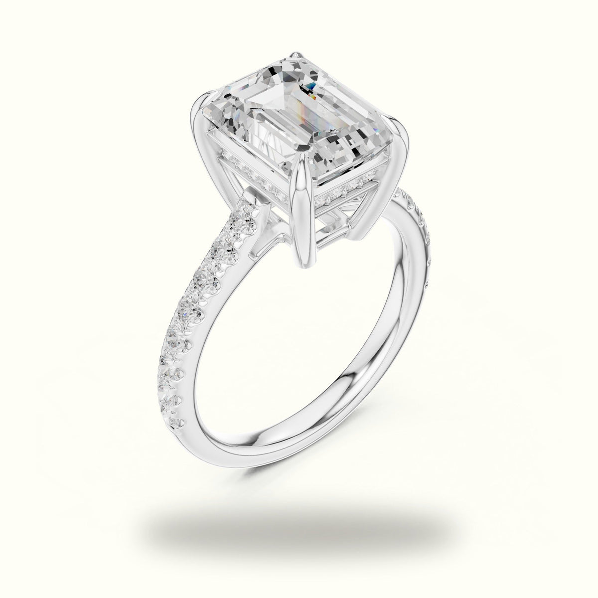 Emerald Cut Basket with Hidden Halo Lab-Grown Diamond Solitaire Ring — White gold, view 2 | Crystal N Cuts