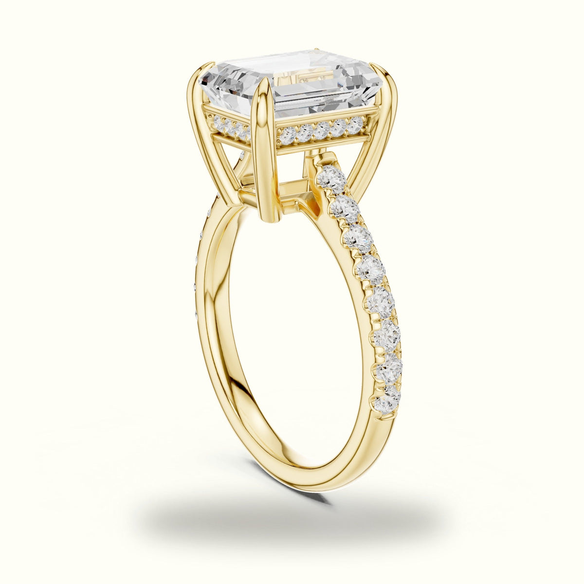 Emerald Cut Basket with Hidden Halo Lab-Grown Diamond Solitaire Ring — Yellow gold, view 1 | Crystal N Cuts