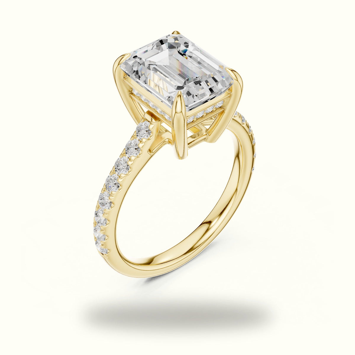 Emerald Cut Basket with Hidden Halo Lab-Grown Diamond Solitaire Ring — Yellow gold, view 2 | Crystal N Cuts