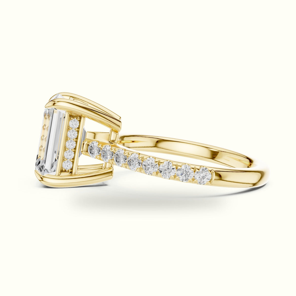 Emerald Cut Basket with Hidden Halo Lab-Grown Diamond Solitaire Ring — Yellow gold, view 3 | Crystal N Cuts